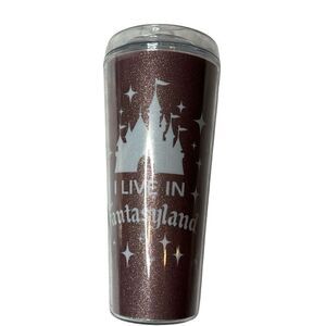 Disney Parks “I Live In Fantasyland” Castle Rose Gold Travel Tumbler.